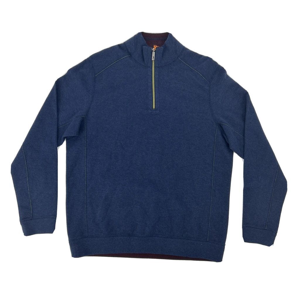 Tommy Bahama Sweater Men's‎ S Blue Reversible Flip Side Twill Half Zip NEW
